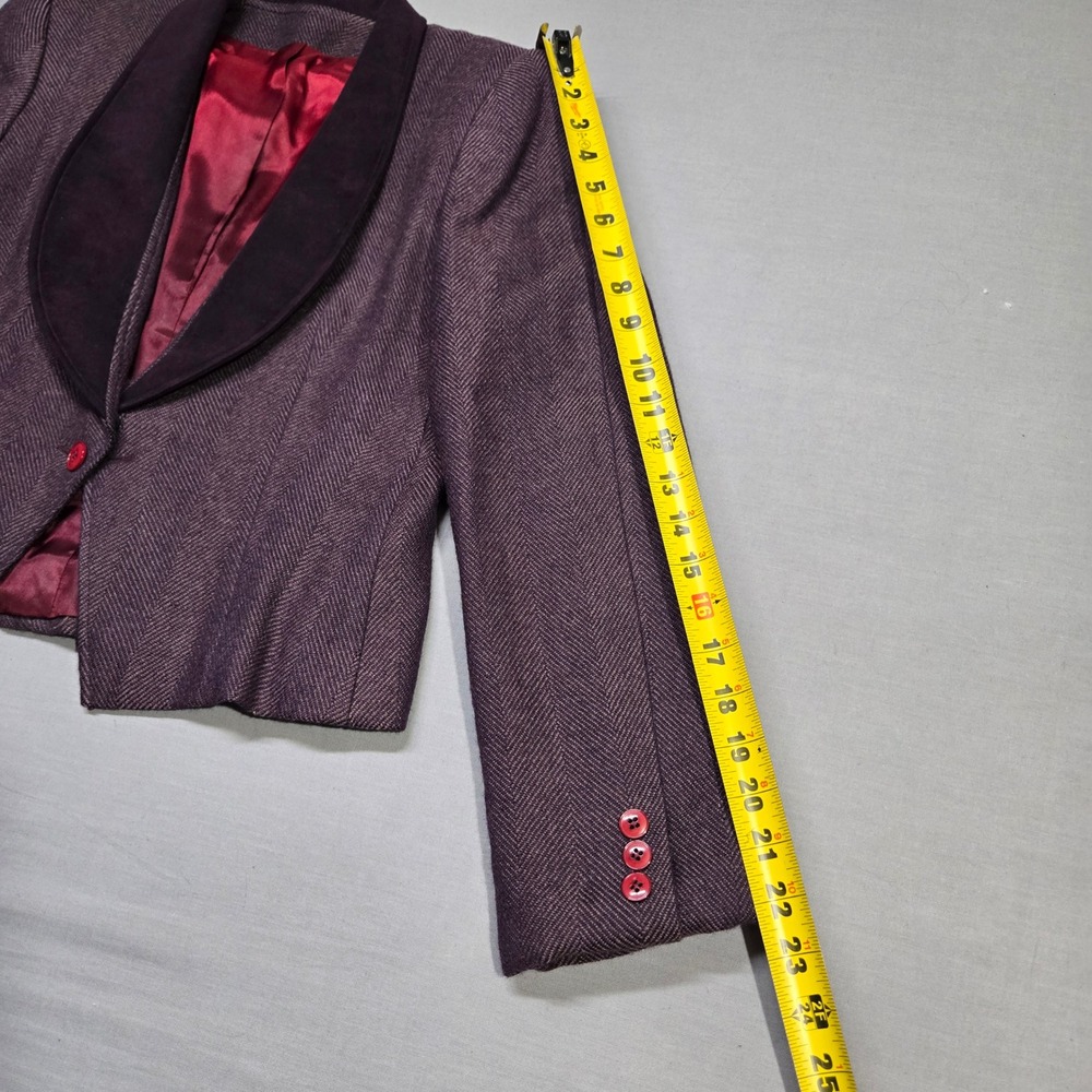 Vintage Oscar de la Renta Cropped Tux Blazer Purple Tweed Velvet Collar Size 10 - Picture 9 of 13